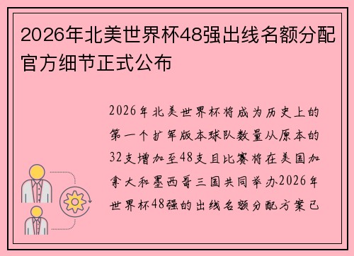 2026年北美世界杯48强出线名额分配官方细节正式公布